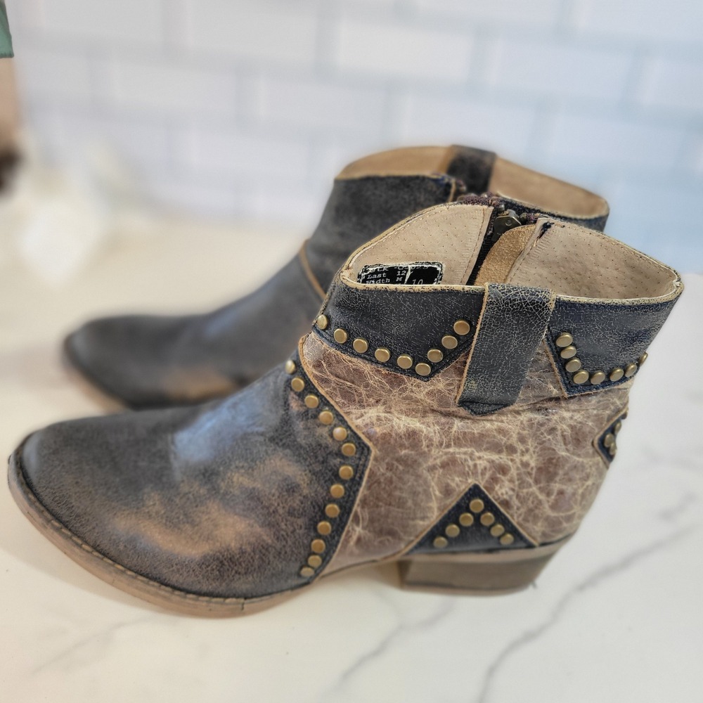 Circle G by Corral Leather Ankle Booties Blue Star Inlay Studded Women Size 10